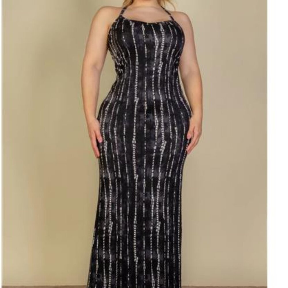 Plus Size Tie Dye Printed Cami Bodycon Maxi Dress